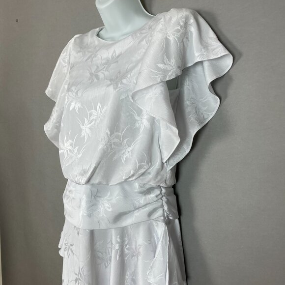 Vintage 80s Dress Floral Mini Ruffles Iridescent Women Beach Wedding Reception - Picture 12 of 13